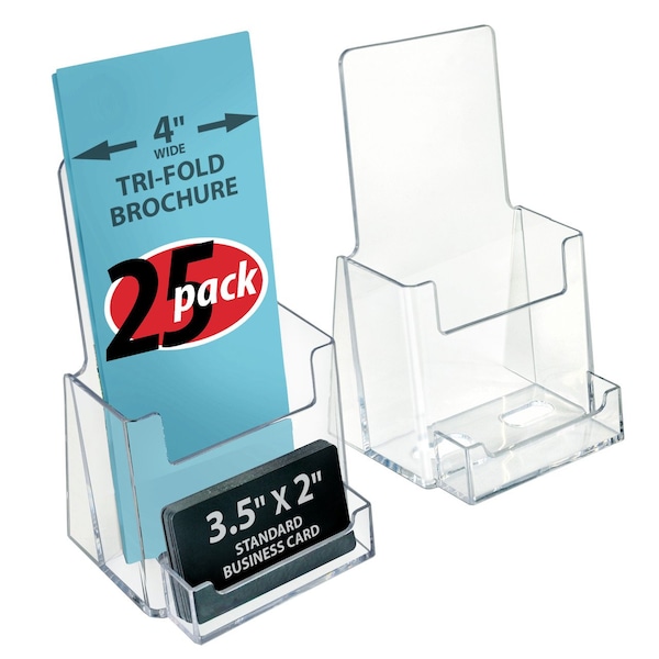 Trifold Brochure Holder w/ Business Card Pocket. Inside Dimension: 4.125''W, 25PK